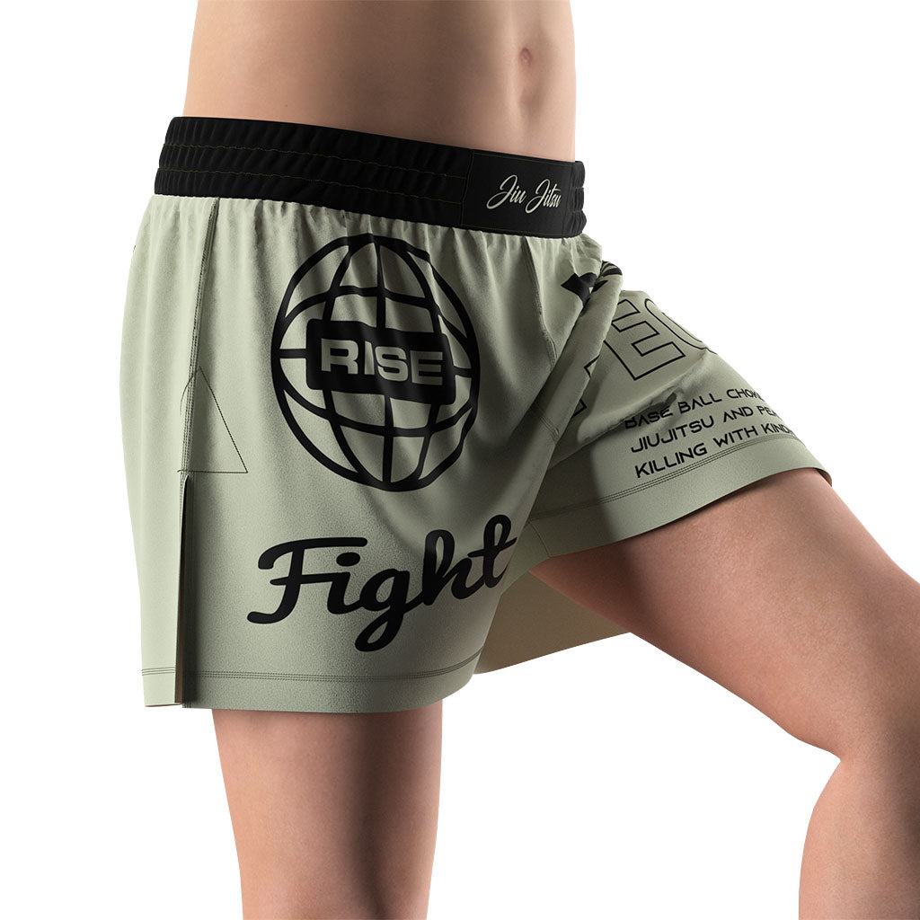 Male Model in Light Green High Slit Kindness & Choke BJJ MMA Hybrid Shorts Right Front View