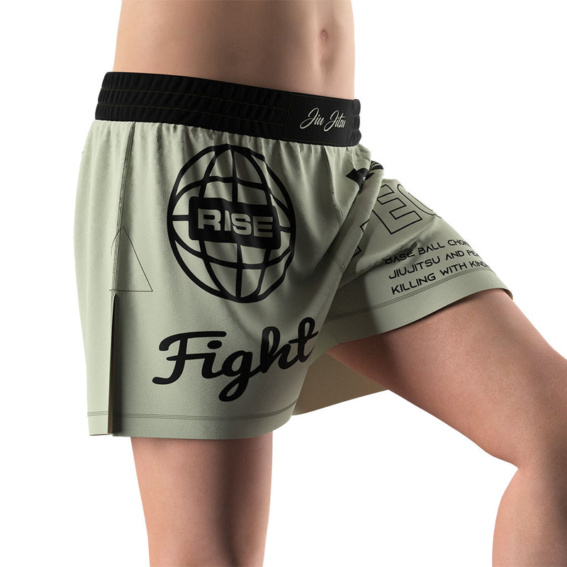 Male Model in Light Green High Slit Kindness & Choke BJJ MMA Hybrid Shorts Right Front View