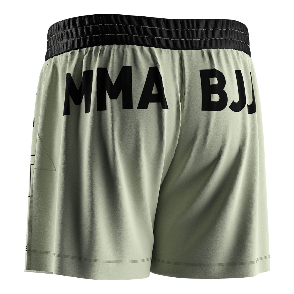 The Left Back View of Light Green High Slit Kindness & Choke BJJ MMA Hybrid Shorts