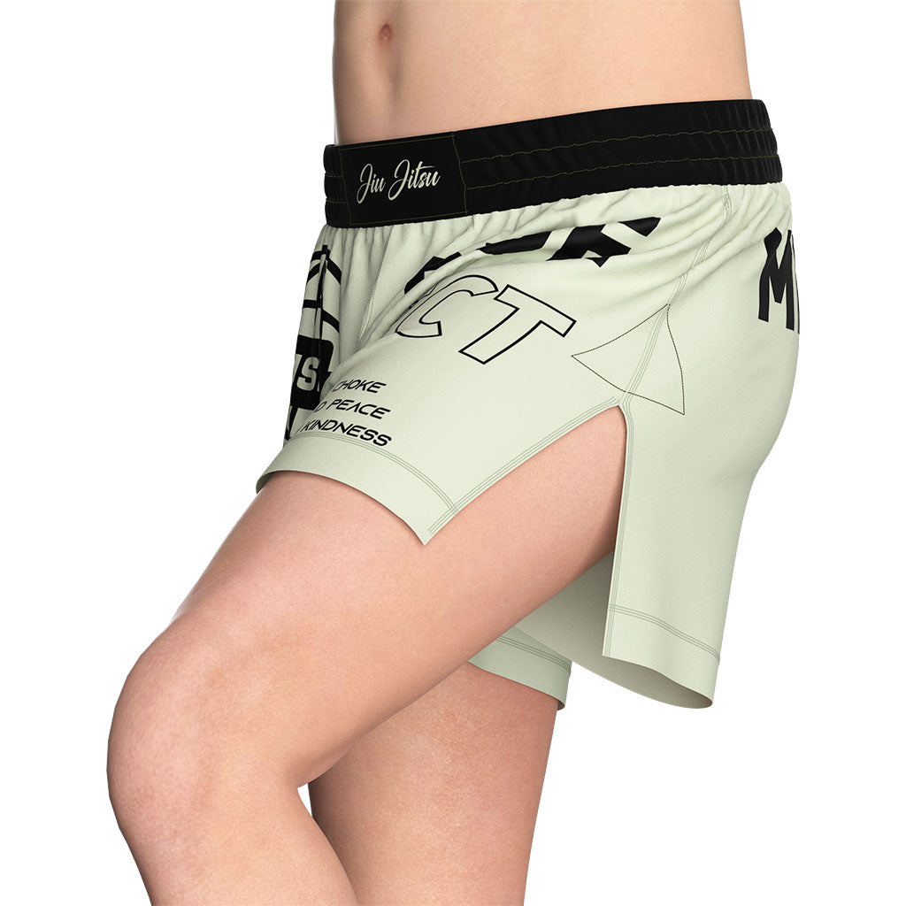 Male Model in Light Green High Slit Kindness & Choke BJJ MMA Hybrid Shorts Left Front View