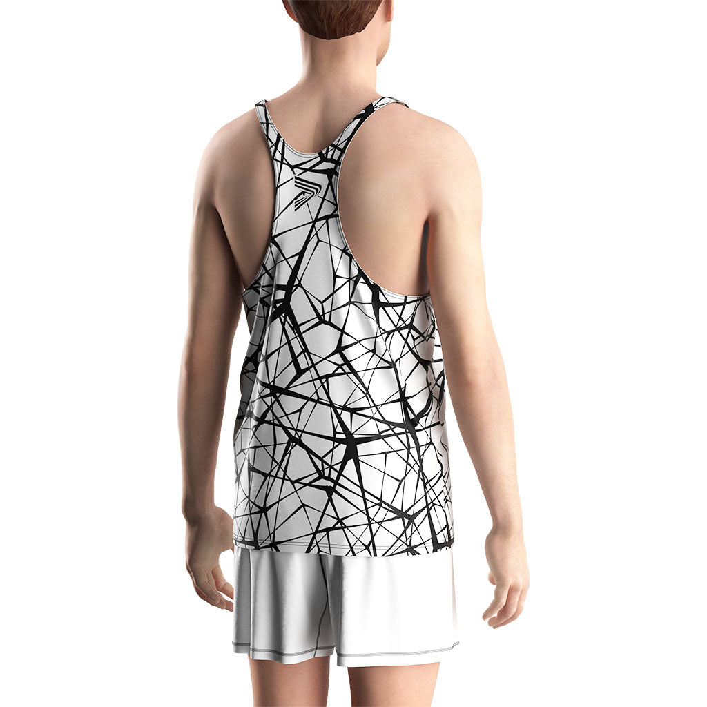 Male Model in Marble Print Mens Gym Stringers Tank for Bodybuilding - back