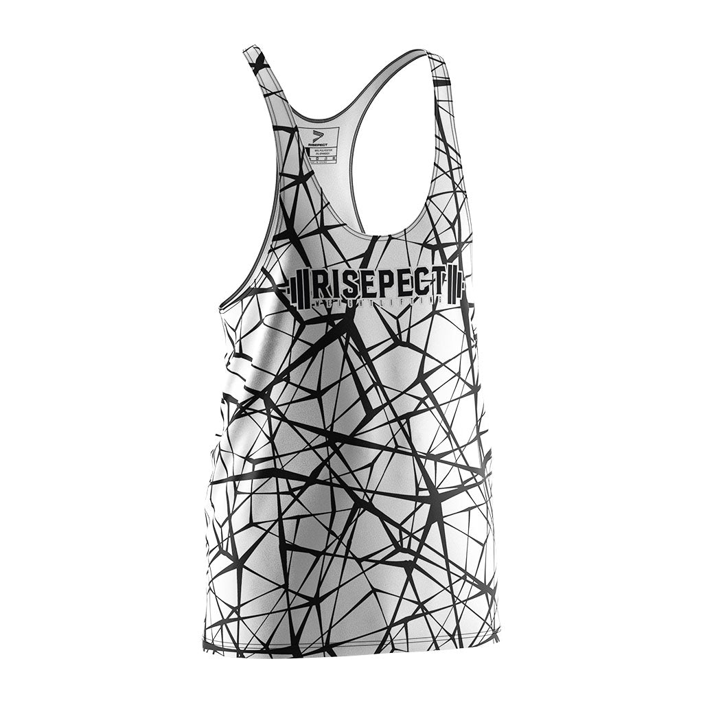 White Marble Print Mens Gym Stringers Tank for Bodybuilding - right front