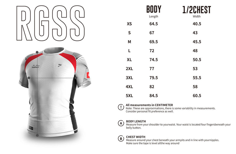 Men's sizes chart of Switzerland White Rash Guard Short Sleeve