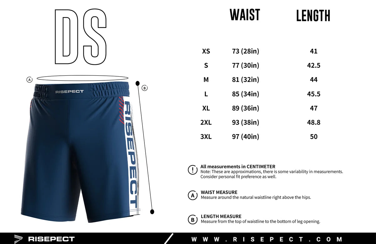 Gladiator 2 in 1 Shorts men's adult size chart XS to 3XL with measurements for accurate athletic fit selection