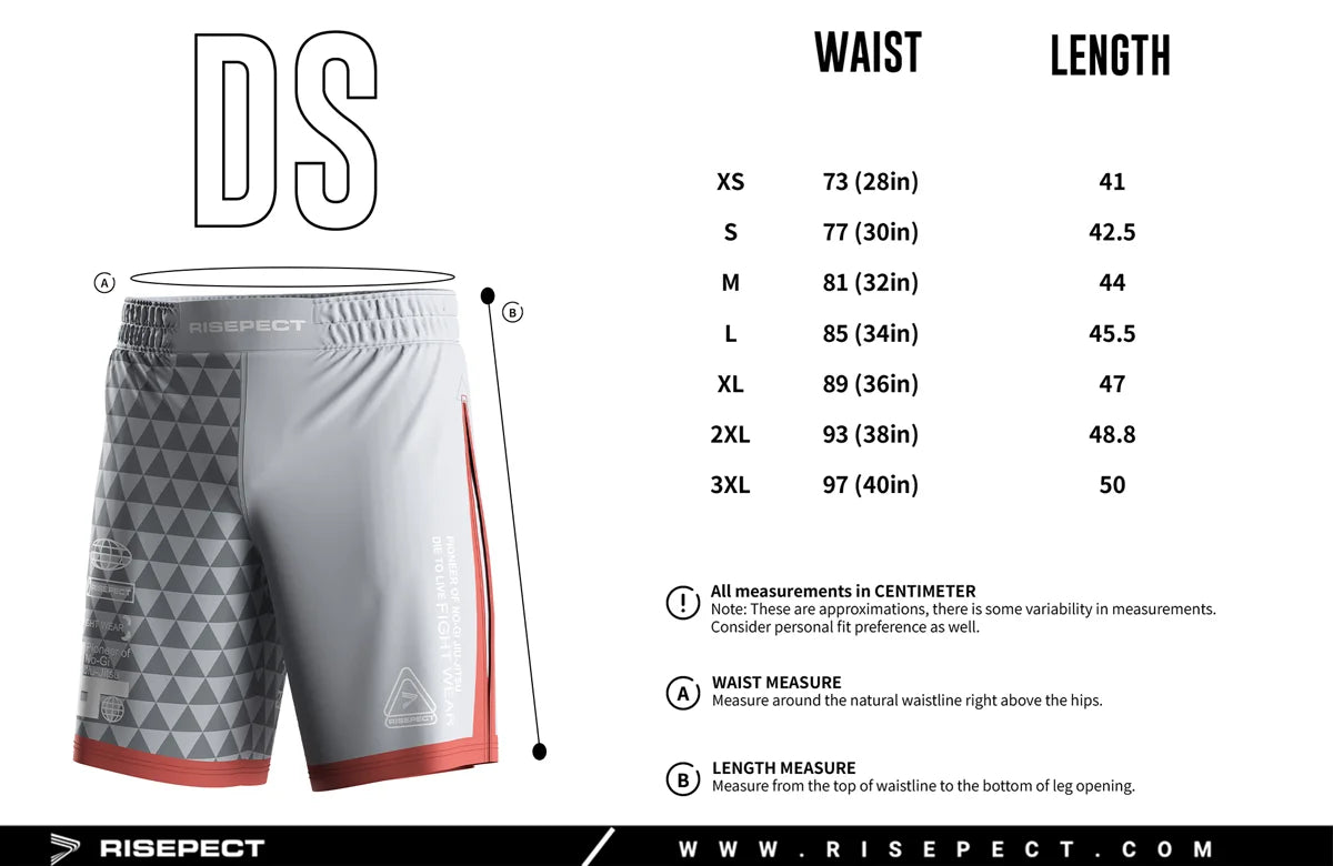 Gladiator 2 in 1 Shorts men's adult size chart XS to 3XL with measurements for accurate athletic fit selection