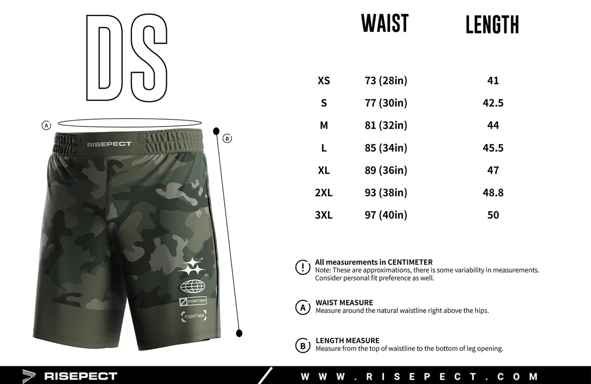Gladiator 2 in 1 Shorts men's adult size chart XS to 3XL with measurements for accurate athletic fit selection