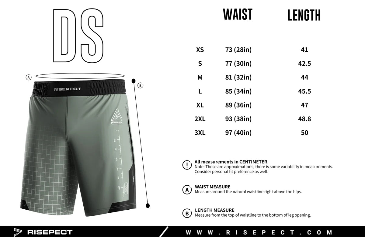 Gladiator 2 in 1 Shorts men's adult size chart XS to 3XL with measurements for accurate athletic fit selection