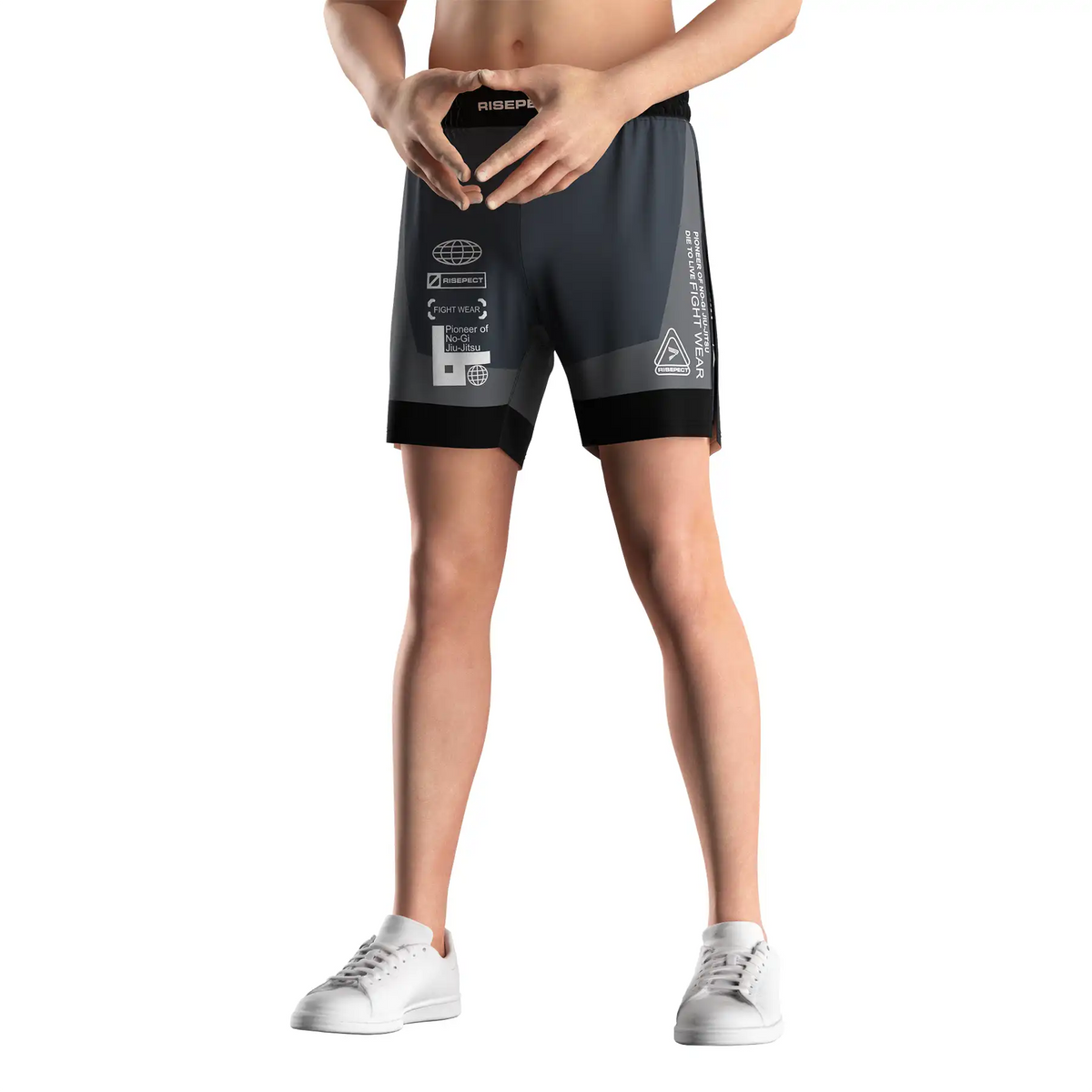 Navy & Grey High Slit MMA BJJ Shorts with Compression Lining