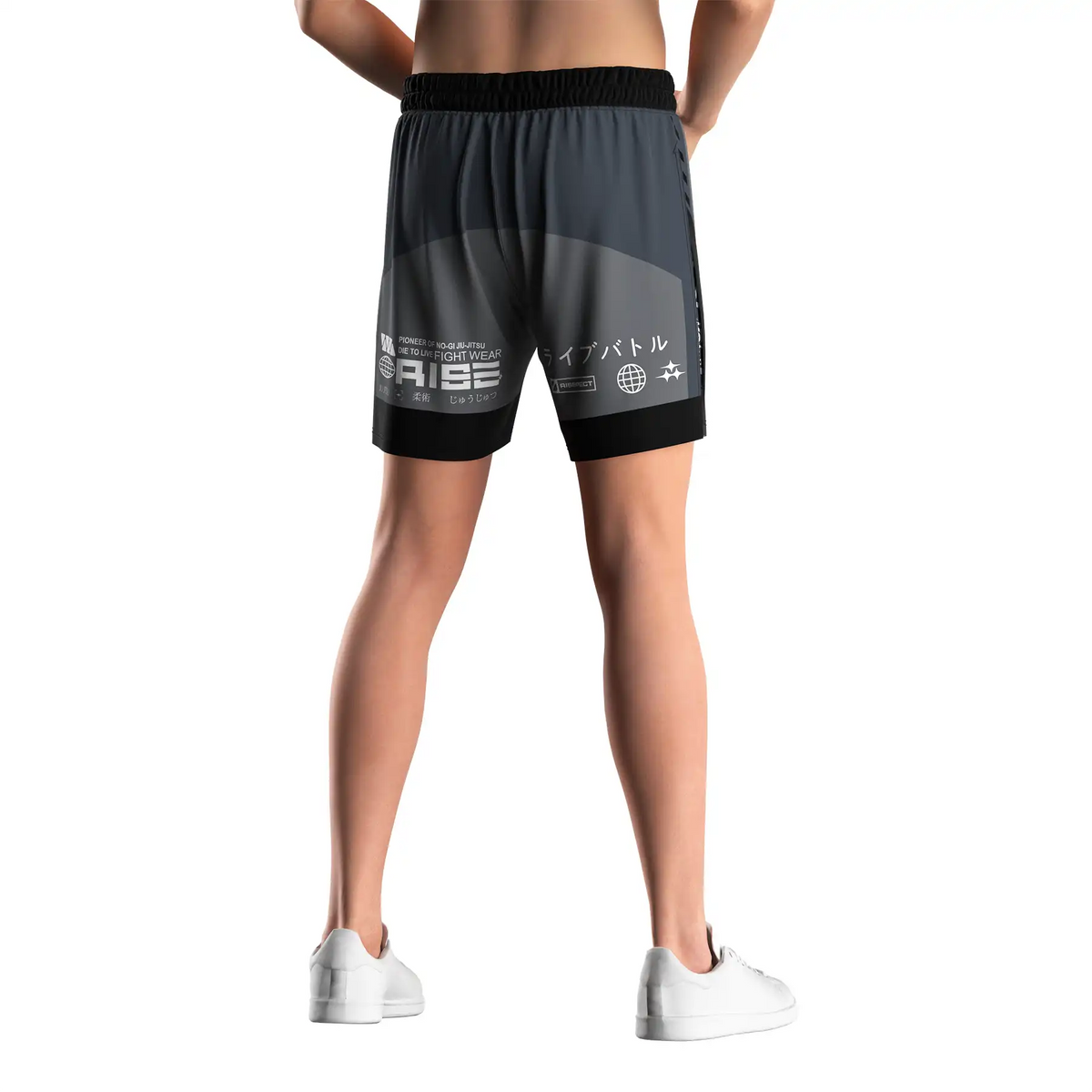 Navy & Grey High Slit MMA BJJ Shorts with Compression Lining
