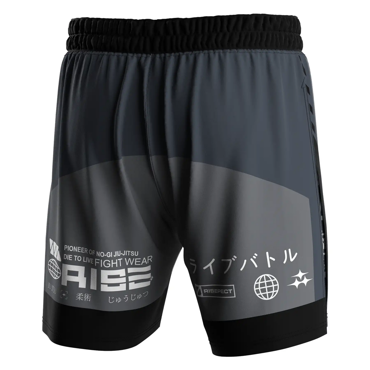 Navy & Grey High Slit MMA BJJ Shorts with Compression Lining