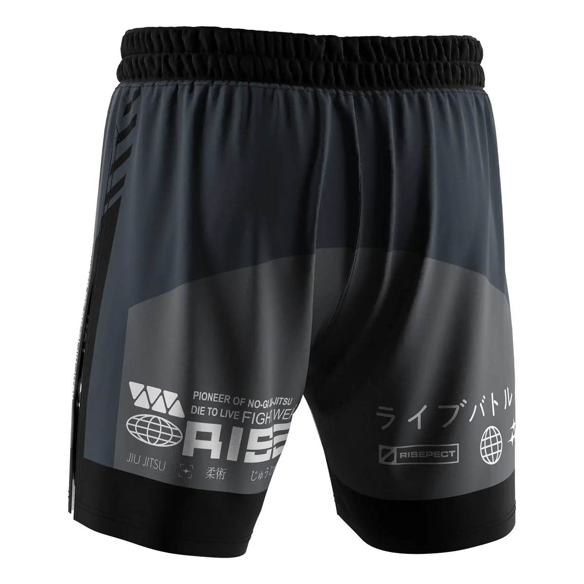 Navy & Grey High Slit MMA BJJ Shorts with Compression Lining