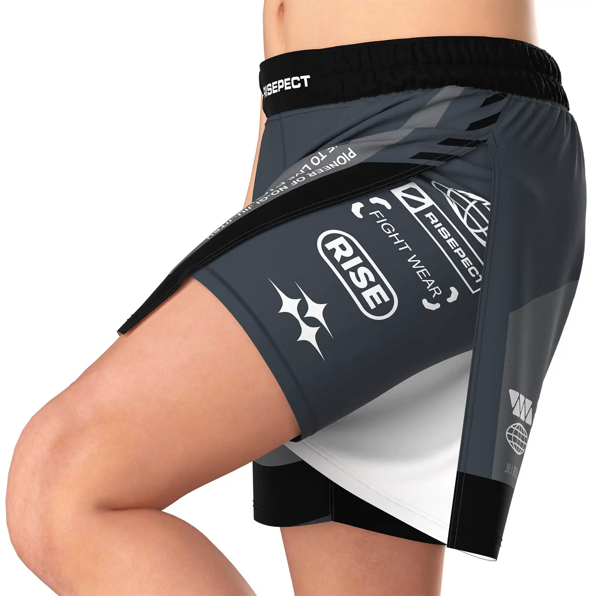 Navy & Grey High Slit MMA BJJ Shorts with Compression Lining
