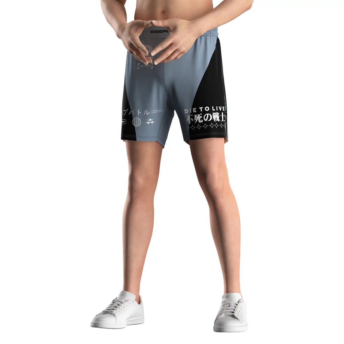 Navy High Split MMA BJJ Competition Fight Shorts With White lining
