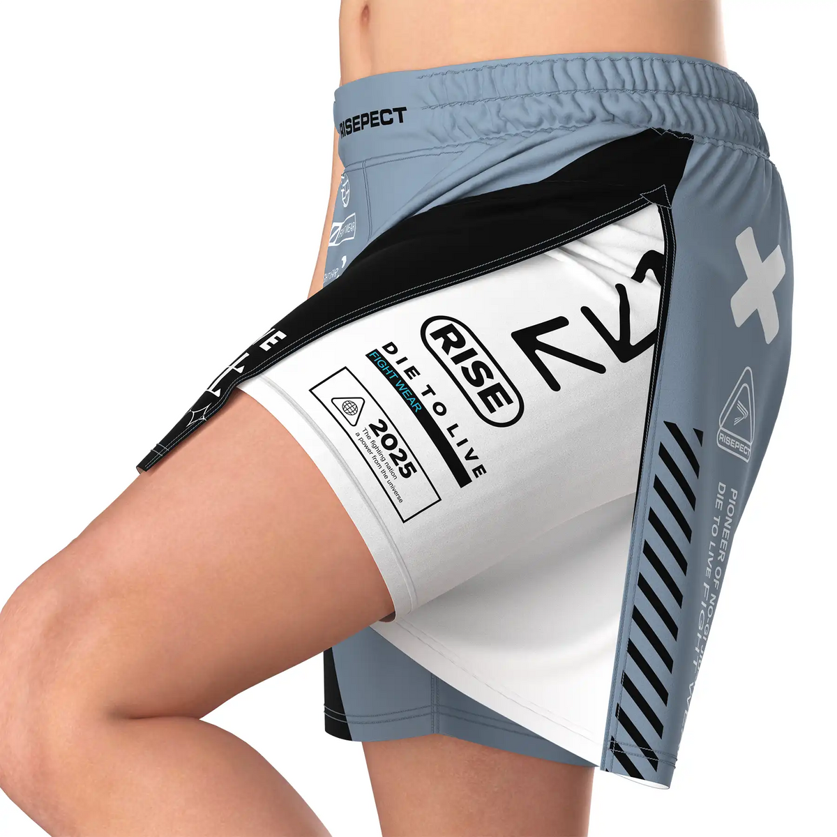 Navy High Split MMA BJJ Competition Fight Shorts With White lining