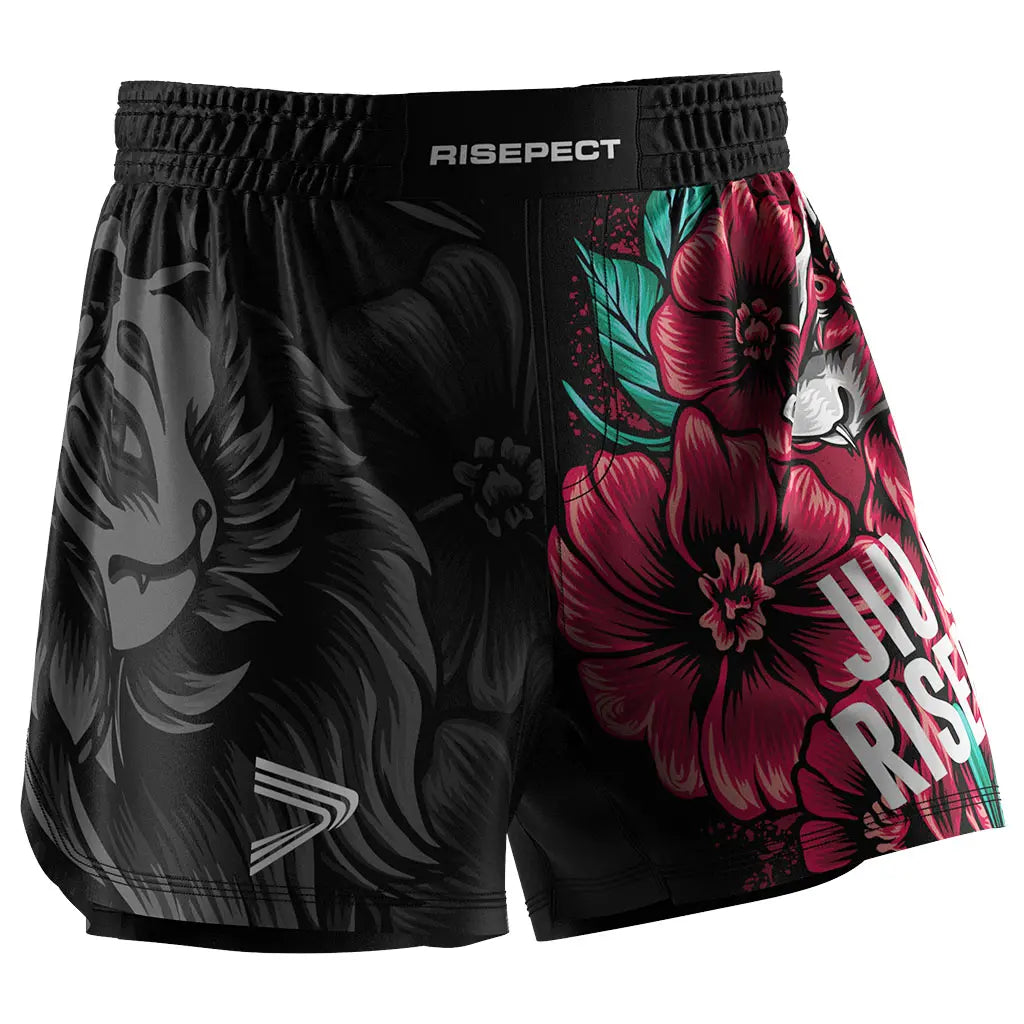 The Right Front View of Florals No-Gi Rise & Rift Jiu Jitsu Shorts