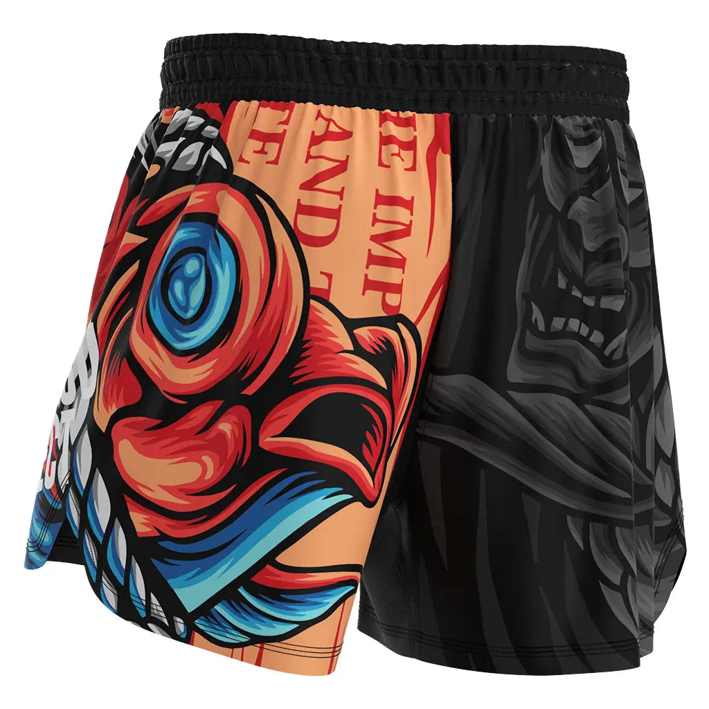 The Left Back View of Prajna No-Gi Rise & Rift Jiu Jitsu Shorts