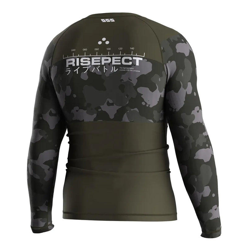 The Right Back View of Olive Echo Grounded Spirit Rash Guard 3.0