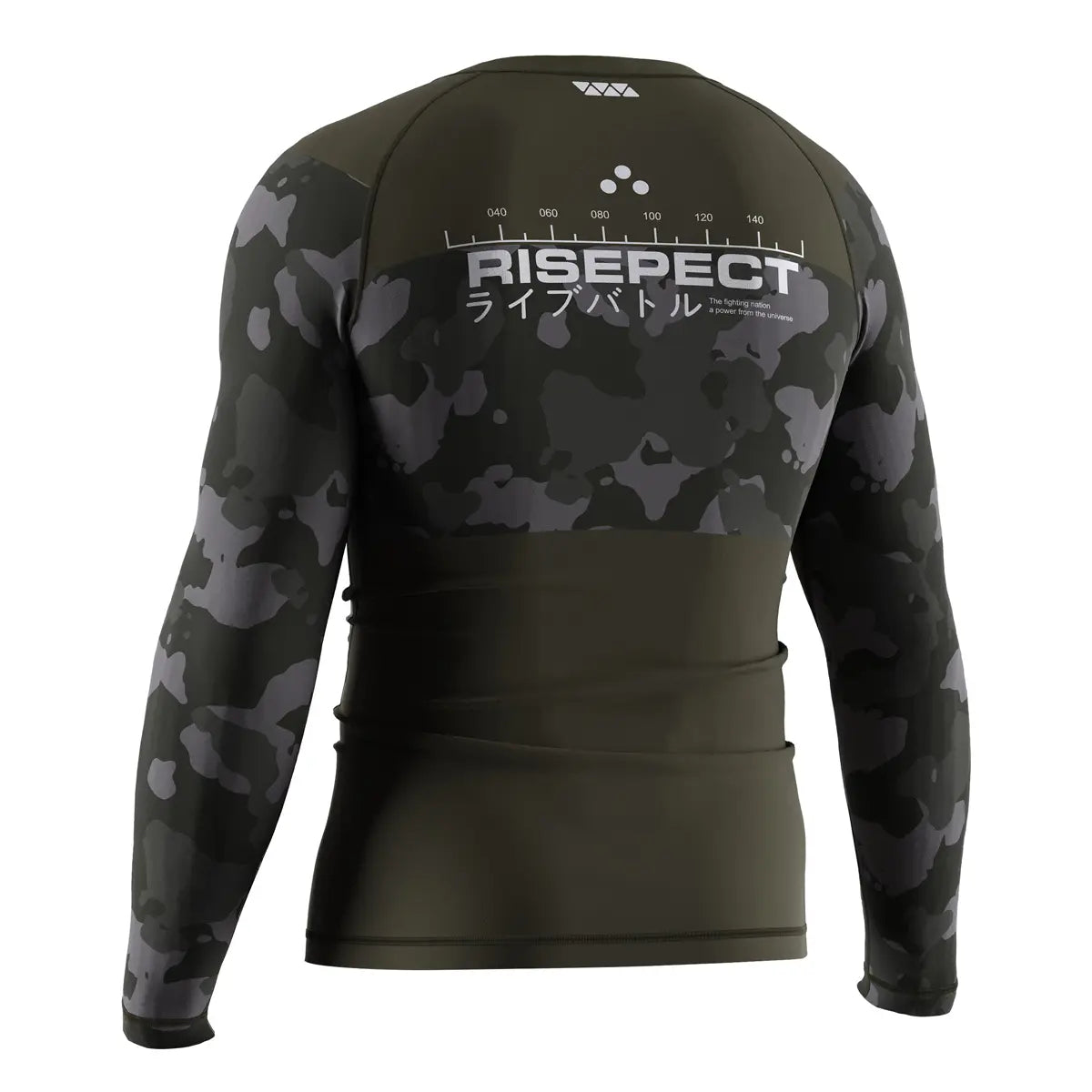 The Left Back View of Olive Echo Grounded Spirit Rash Guard 3.0
