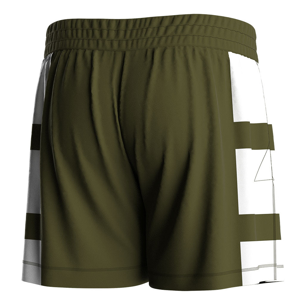 The Right Back View of Olive High Slit Tactical Flow BJJ MMA Hybrid Shorts