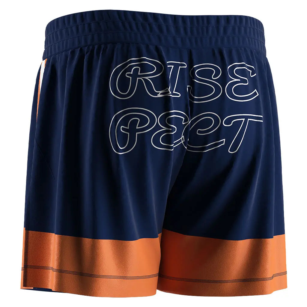 The Left Back View of Orange High Slit Battle Week BJJ MMA Hybrid Shorts
