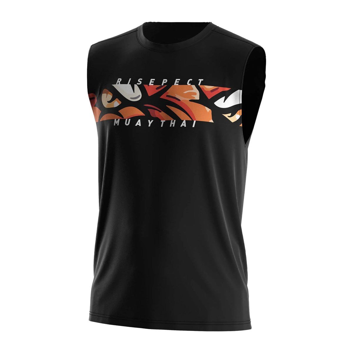 Orange Tiger Graphic Muay Thai Black Sleeveless Shirt