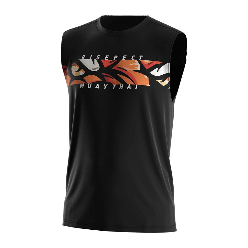 Orange Tiger Graphic Muay Thai Black Sleeveless Shirt