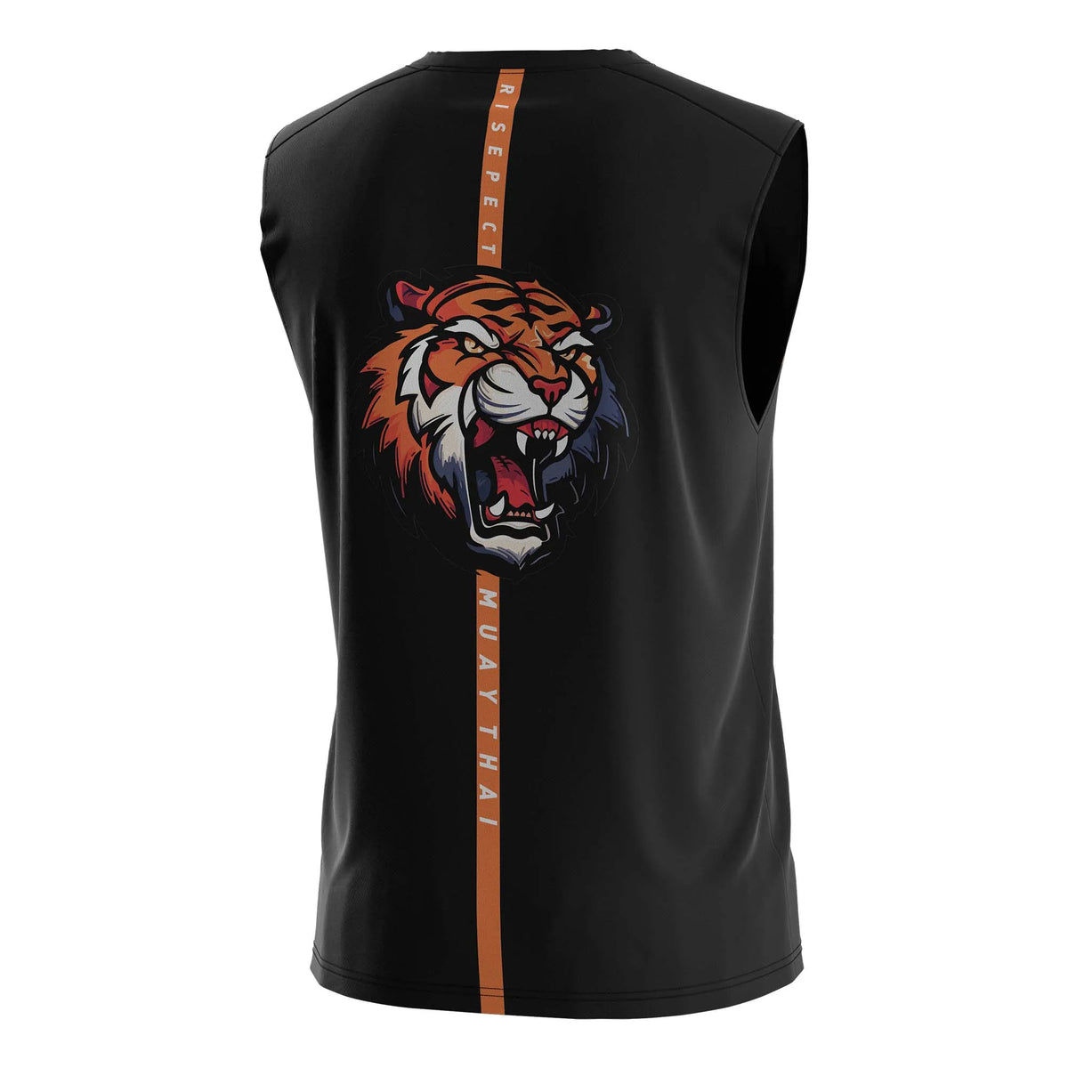 Orange Tiger Graphic Muay Thai Black Sleeveless Shirt