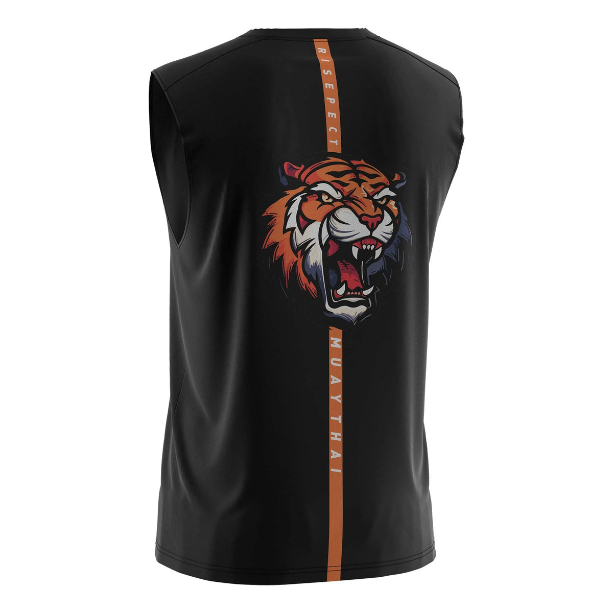 Orange Tiger Graphic Muay Thai Black Sleeveless Shirt