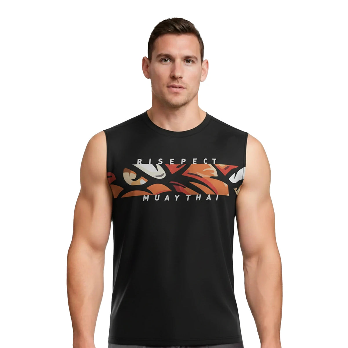 Orange Tiger Graphic Muay Thai Black Sleeveless Shirt