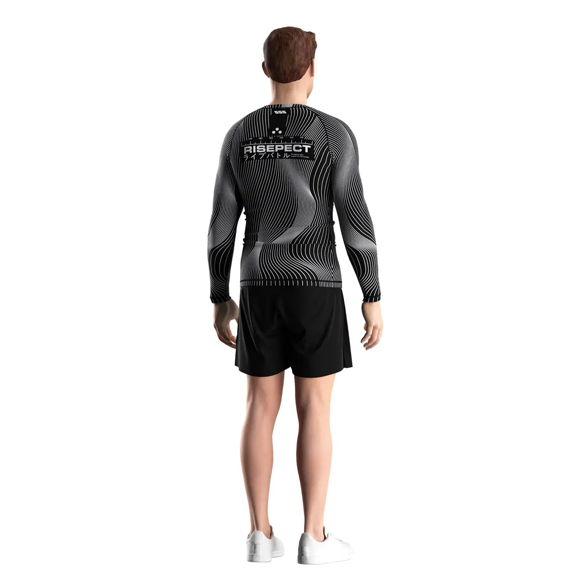 Male Model in Phantom Curve Illusion Flow Rash Guard 3.0 Back View