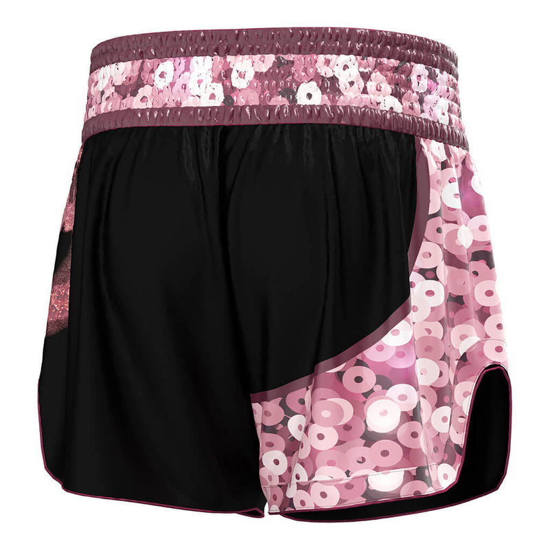 Pink Sequins Muay Thai Shorts Lightweight Retro Style - right back