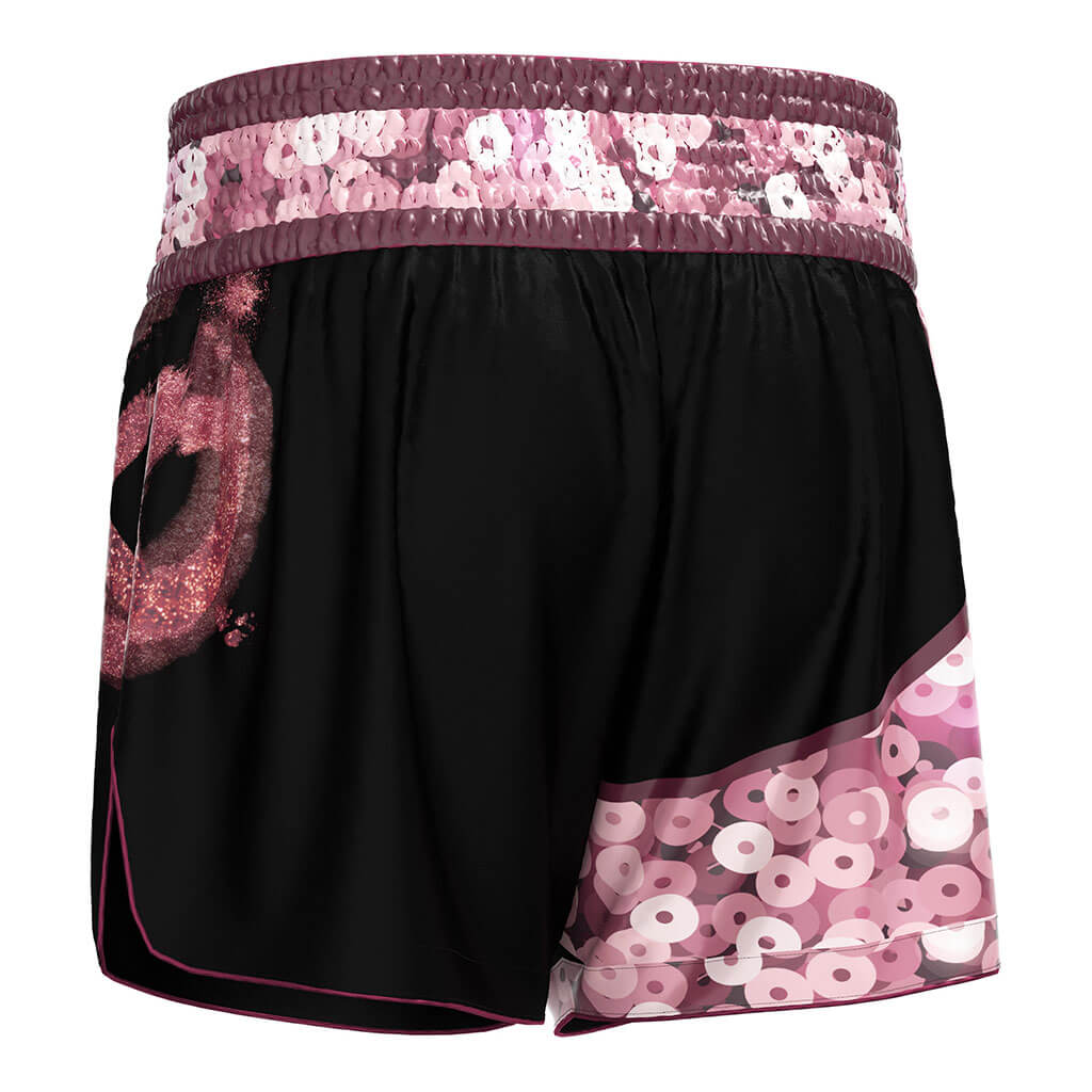 Pink Sequins Muay Thai Shorts Lightweight Retro Style - left back