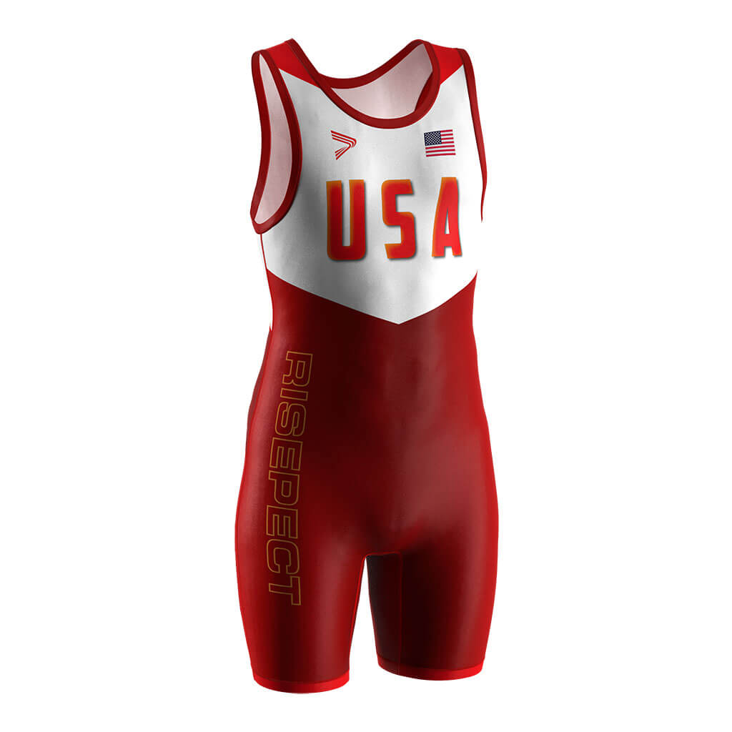 Red Premium USA Wrestling Singlet 2.0 Lycra V4.0 & Mesh Vents