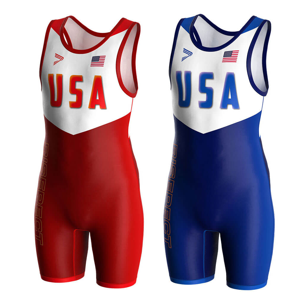 Premium USA Wrestling Singlet 2.0 Lycra V4.0 & Mesh Vents - Red and Blue