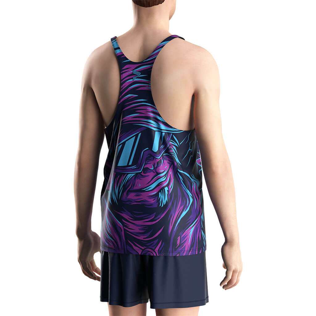 Male Model in Purple Abstract Zyzz Stringer Mens Bodybuilding Vest - back