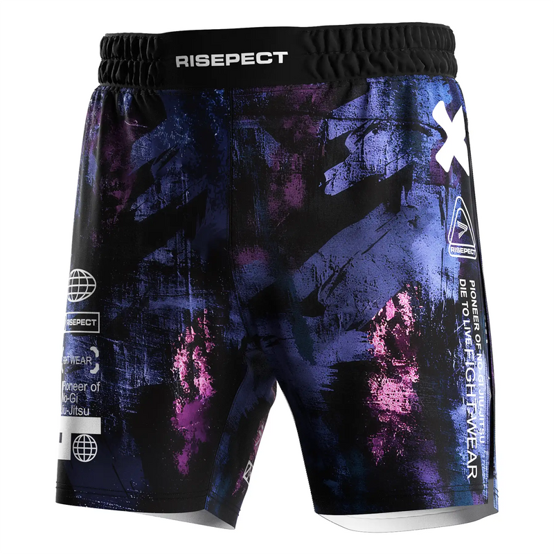 Purple Galaxy High Split MMA BJJ Fight Shorts W/ Solid Lining