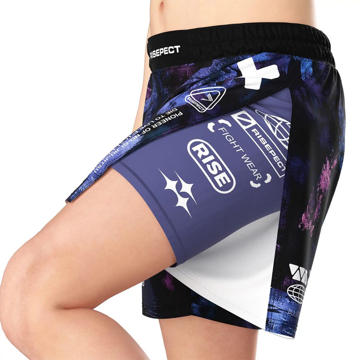 Purple Galaxy High Split MMA BJJ Fight Shorts W/ Solid Lining