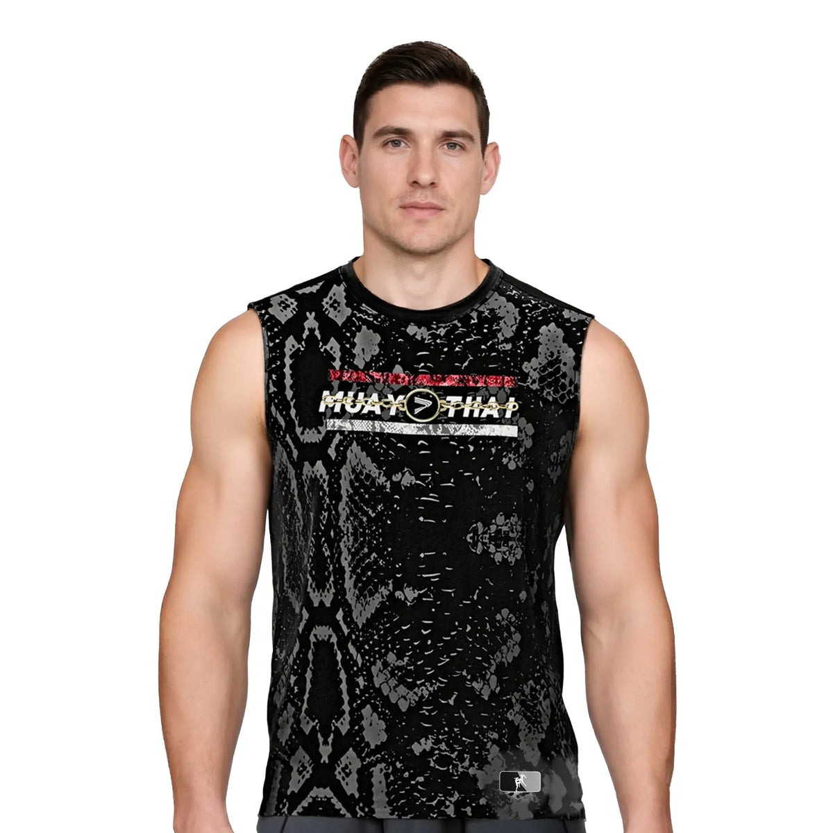 Black Python Print Muay Thai Sleeveless Shirt