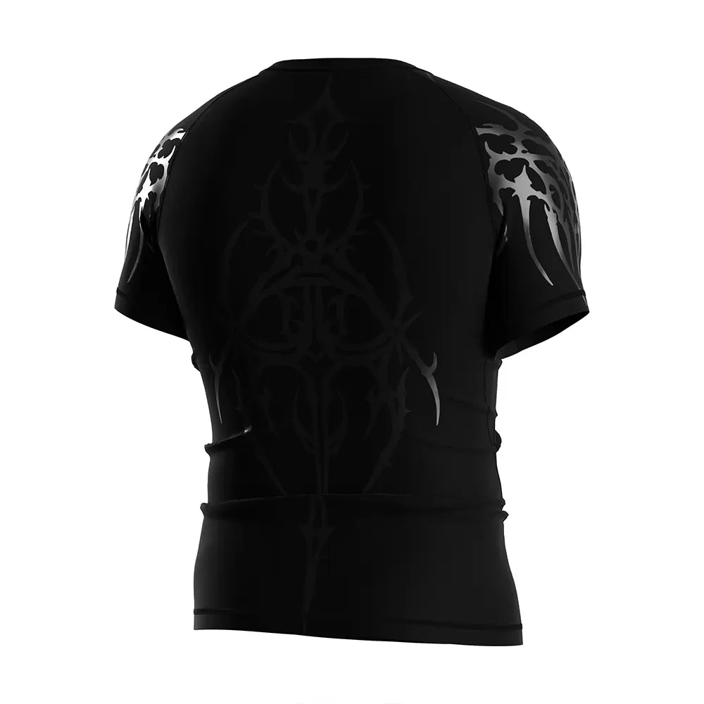 The Right Back View of Rash Guard 3.0 "Dark Sigil" Gothic Combat Tee for Men Short Sleeve