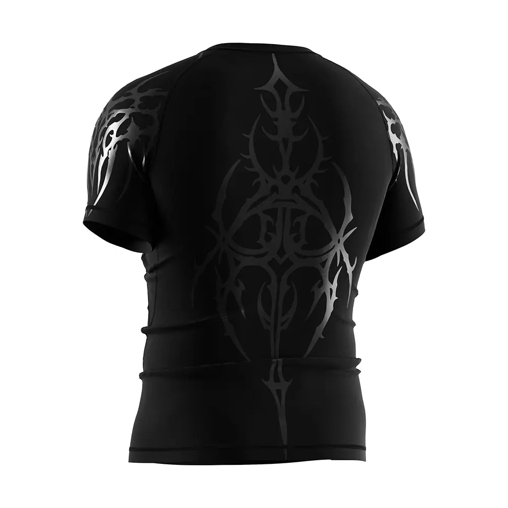 The Left Back View of Rash Guard 3.0 "Dark Sigil" Gothic Combat Tee for Men Short Sleeve