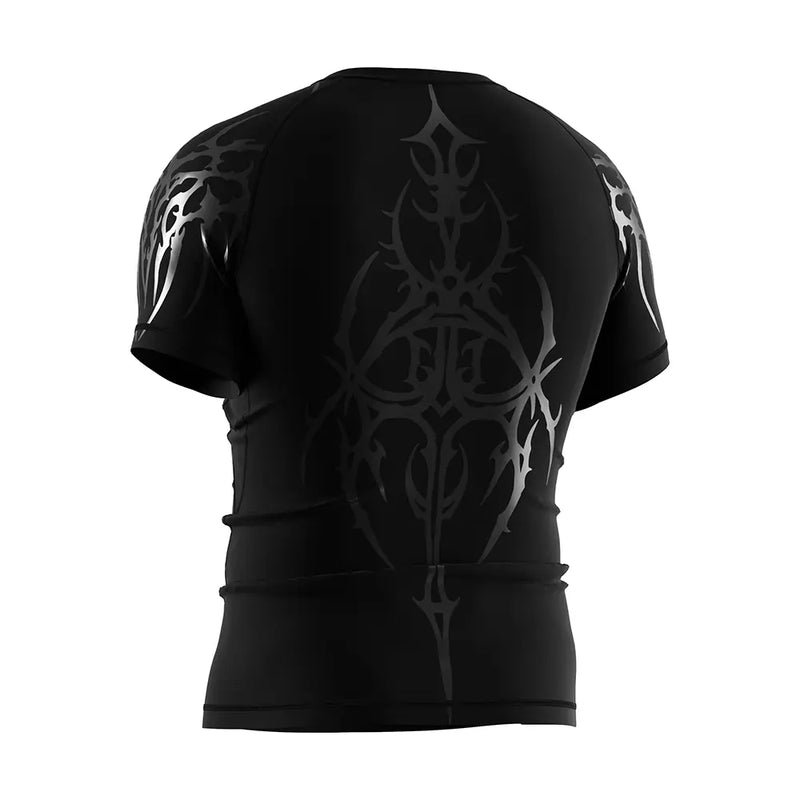 The Left Back View of Rash Guard 3.0 "Dark Sigil" Gothic Combat Tee for Men Short Sleeve