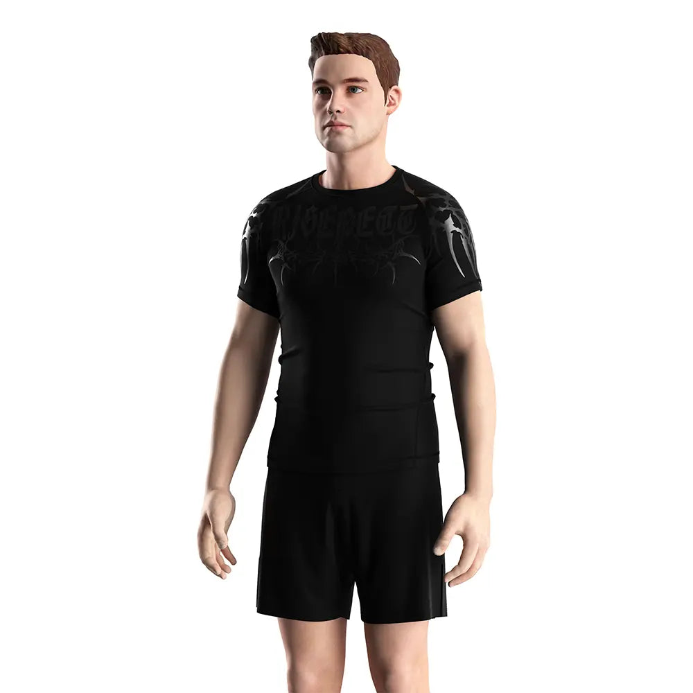 Male Model in Rash Guard 3.0 "Dark Sigil" Gothic Combat Tee for Men Short Sleeve Front View