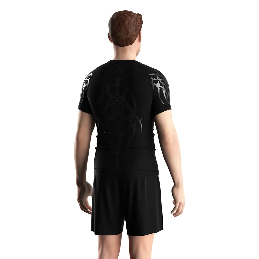 Male Model in Rash Guard 3.0 "Dark Sigil" Gothic Combat Tee for Men Short Sleeve Back View