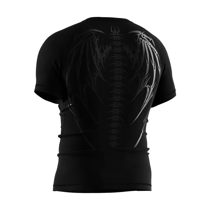 The Left Back View of Rash Guard 3.0 Spineborn Shadows Gothic Duo Tee Short Sleeve Set - 2 Style