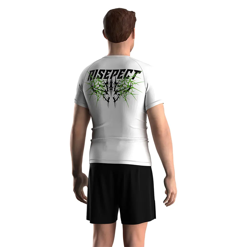 Male Model in Rash Guard 3.0 "Thorn Sigil" White Men Gothic Clothing Short Sleeve Back View
