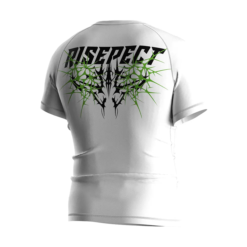 The Right Back View of Rash Guard 3.0 "Thorn Sigil" White Men Gothic Clothing Short Sleeve