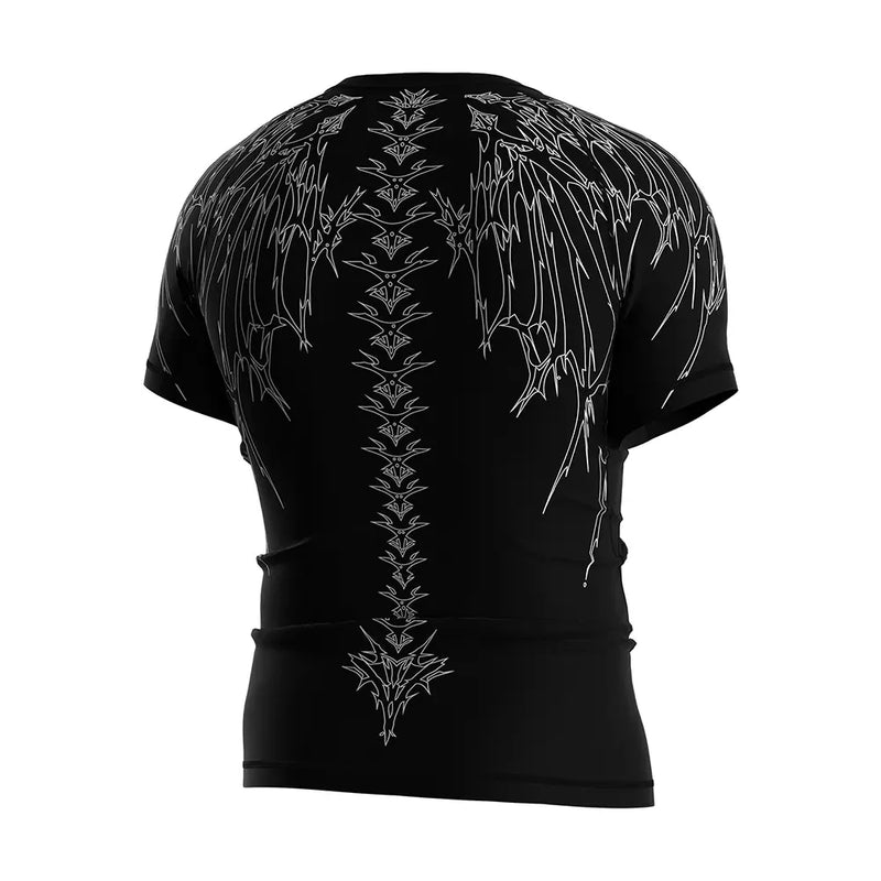 The Right Back View of Rash Guard 3.0 "Twin Venom" Short Sleeve Gothic Spine Series Tee Set - style 2