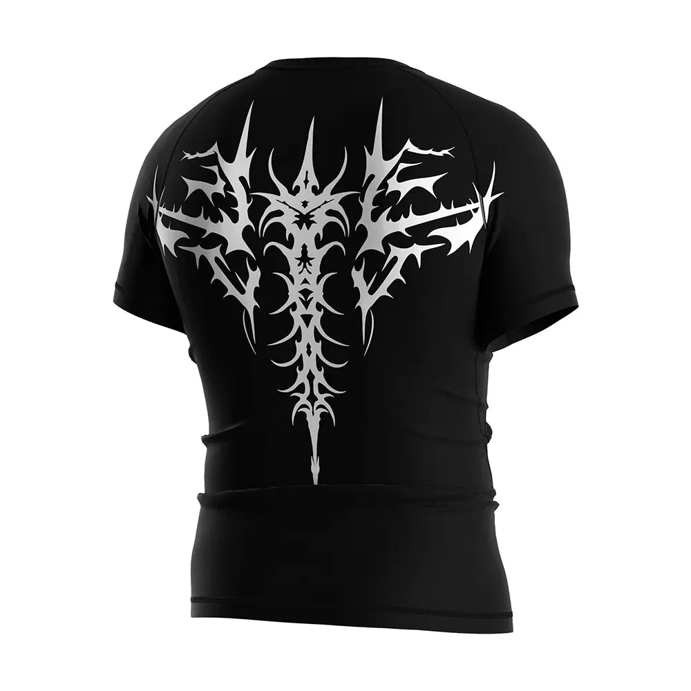 The Right Back View of Rash Guard 3.0 "Twin Venom" Short Sleeve Gothic Spine Series Tee Set - Style 1