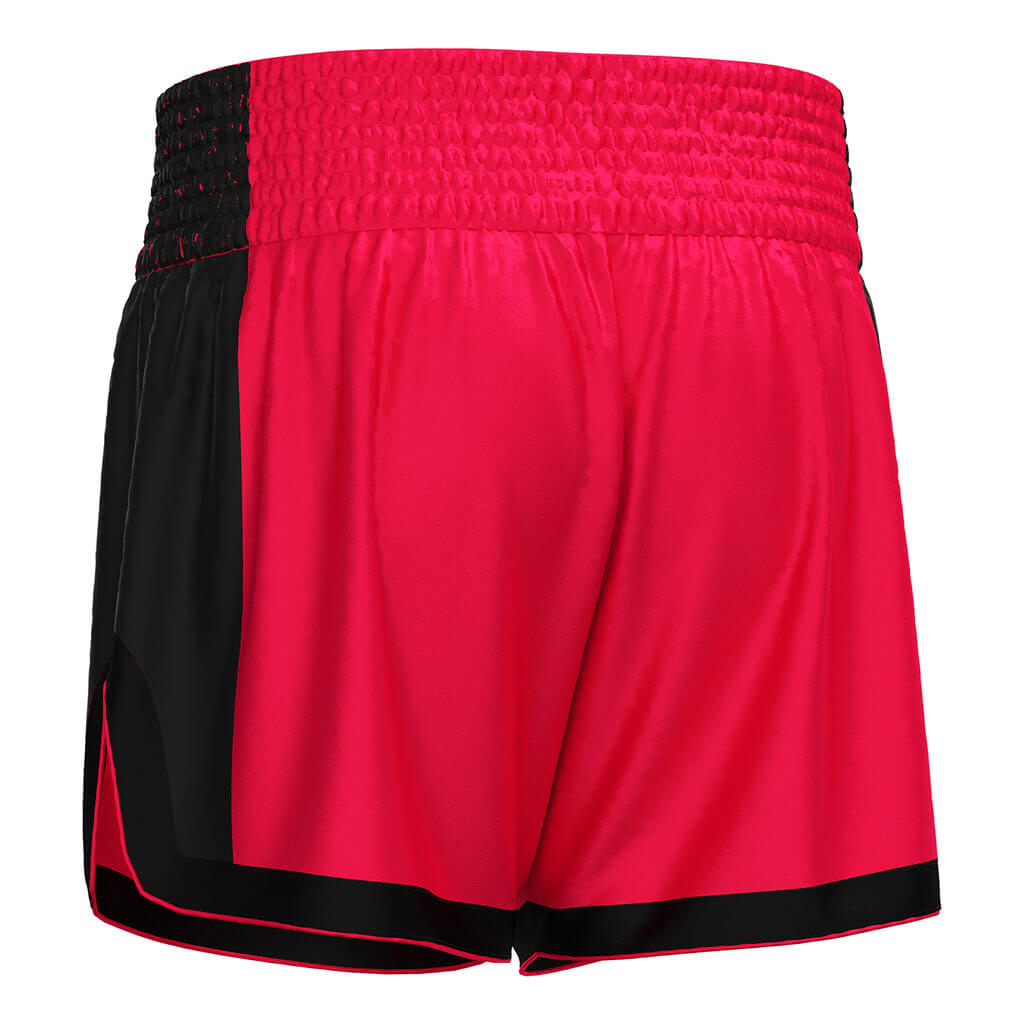Red Combo Kick Muay Thai Shorts Classic Fight Design - left back