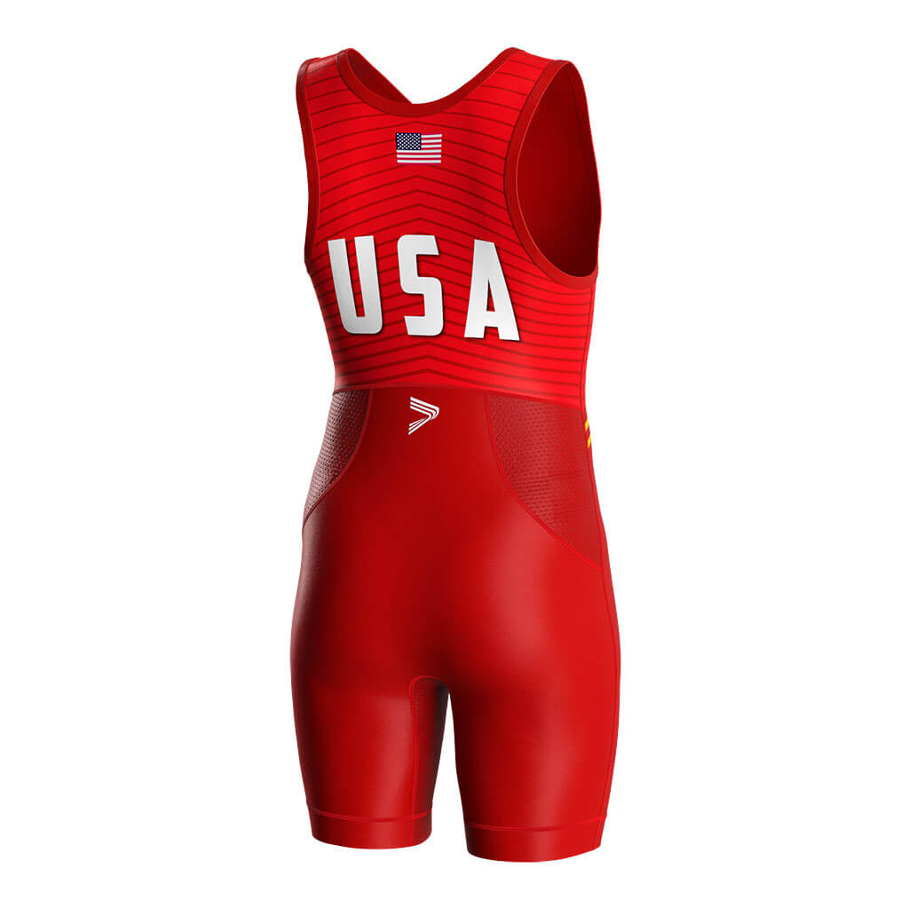 Red Competition USA Striped Wrestling Singlet 2.0 Flatlock & Sublimation